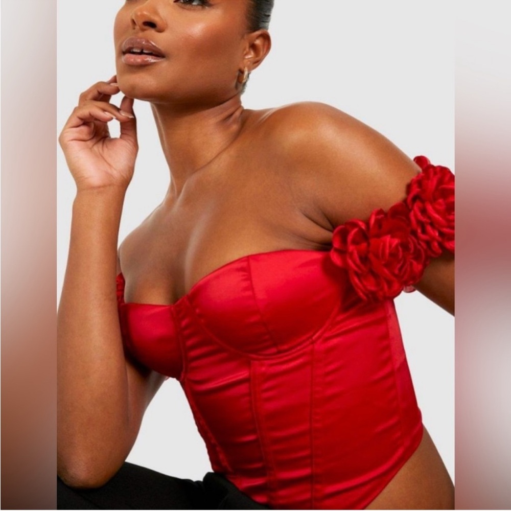 Boohoo Red Off-Shoulder Corset Top